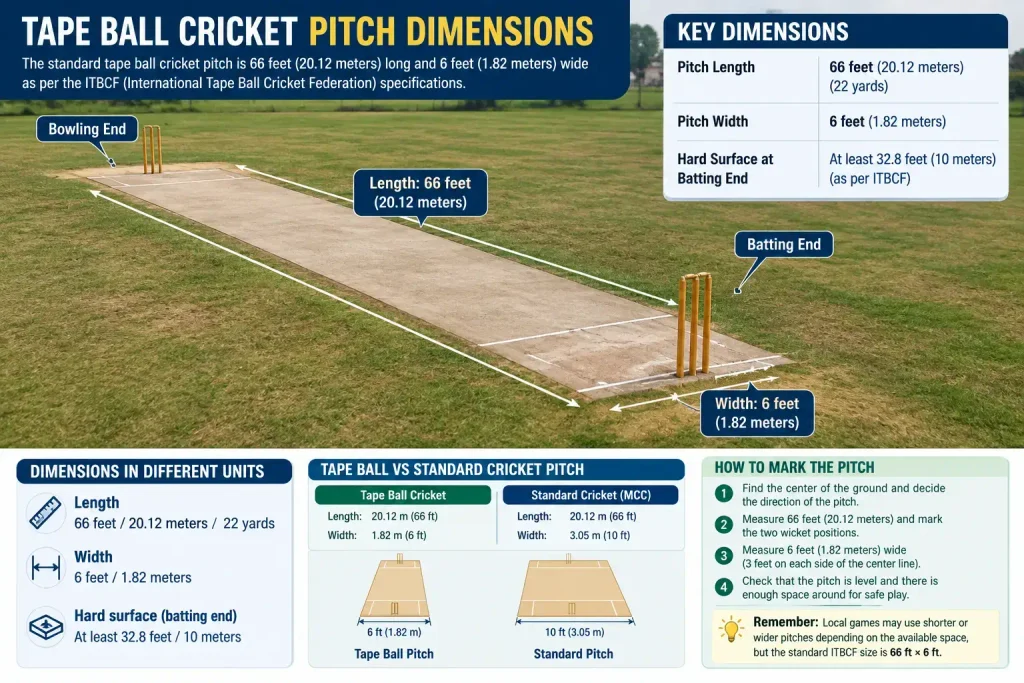 TAPE BALL CRICKET PITCH DIMENSIONS