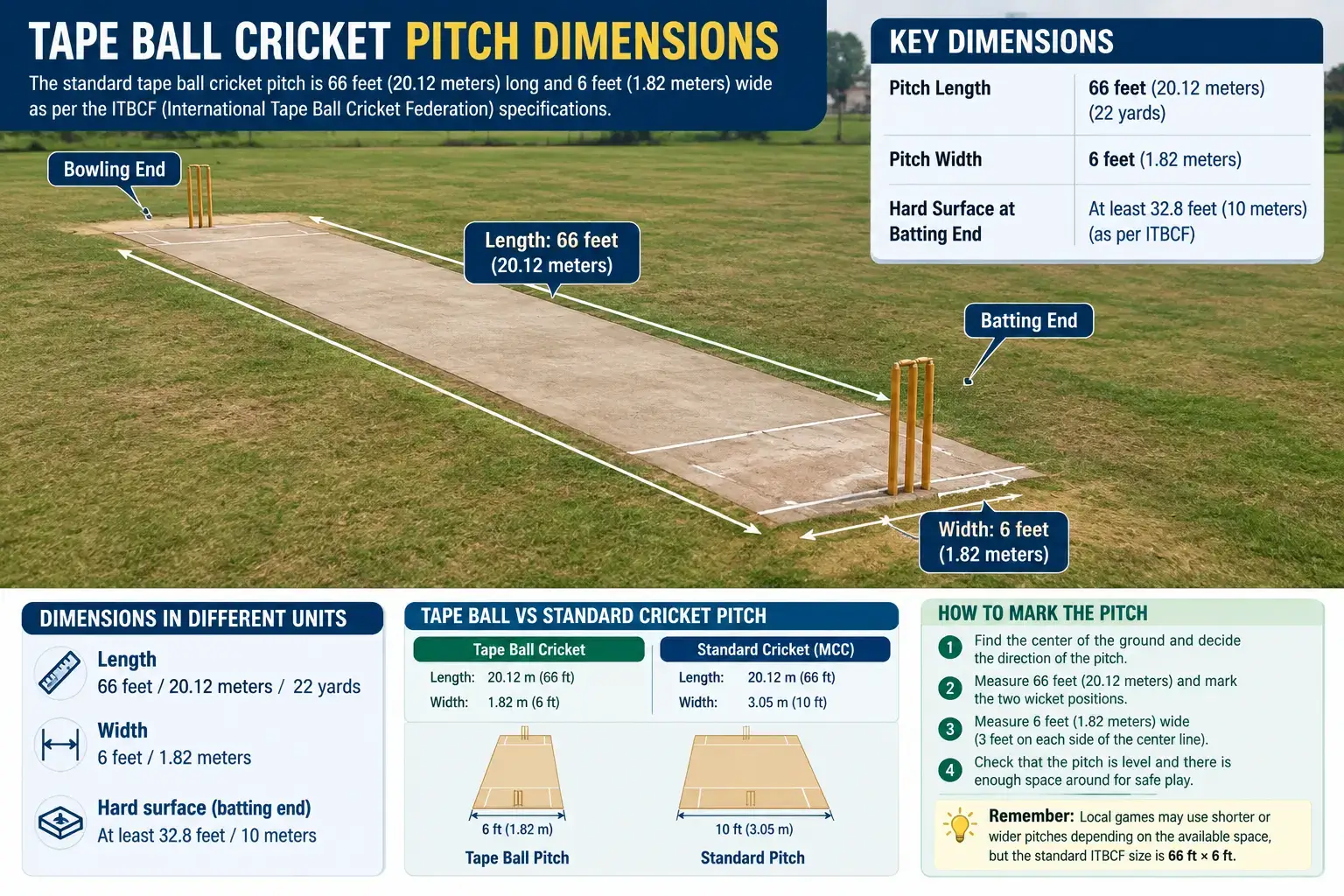 Tape Ball Cricket Pitch Dimensions: Complete Guide to Length, Width and Ground Setup