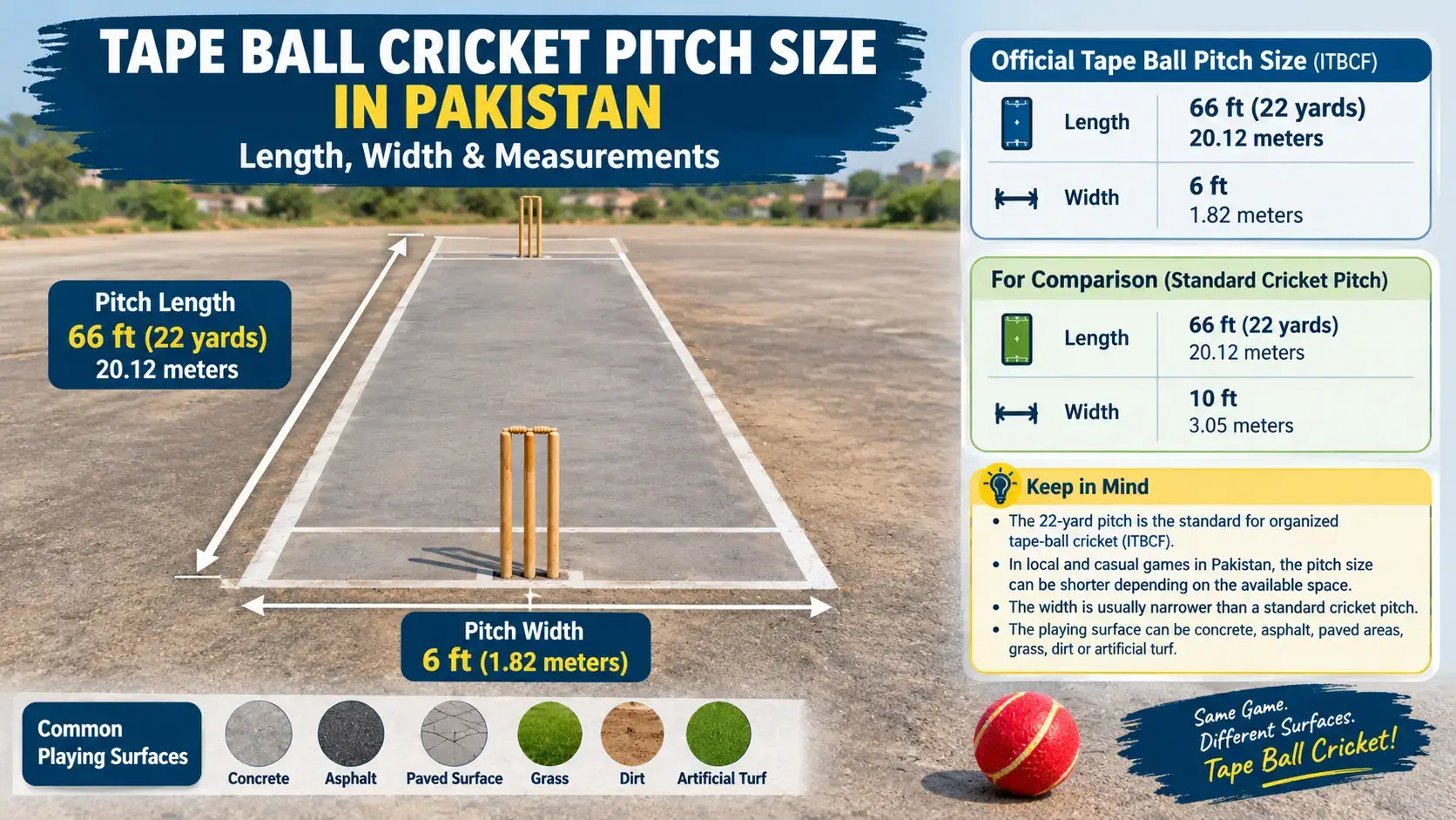 Tape Ball Cricket Pitch Size in Pakistan: How Long and Wide Is It?